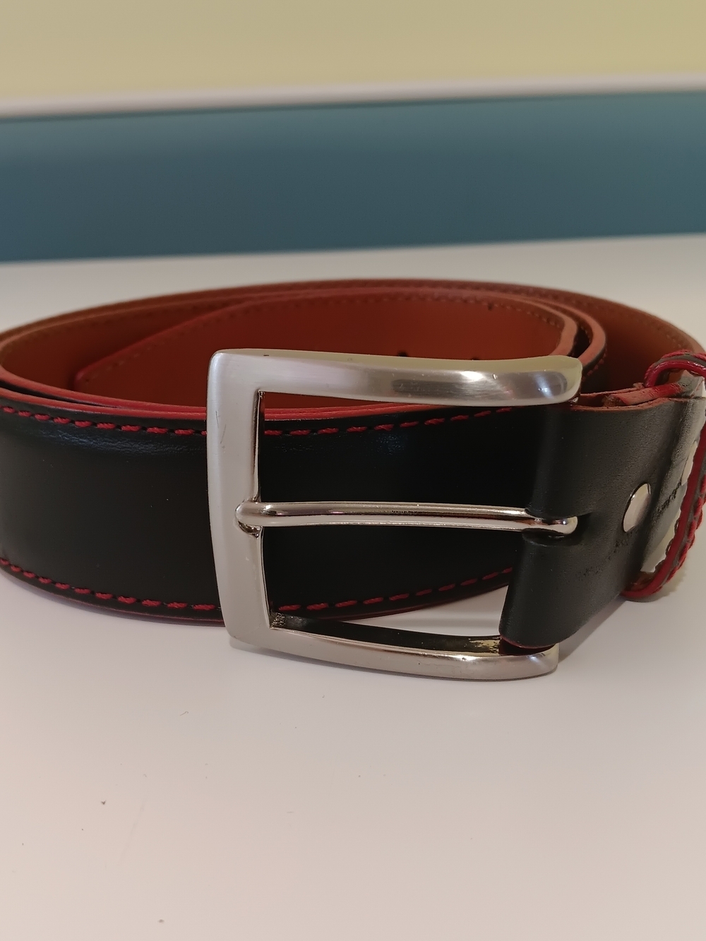 Francis Edward Belt Mens 38 Black Genuine Italian Calf Leather Brass Buckle